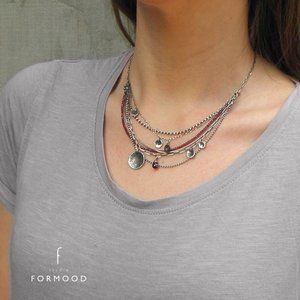 Garnet necklace - oxidized sterling silver